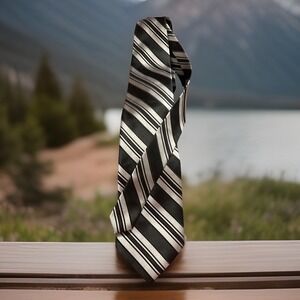 King Size Tall & Big Men Tie Extra Long Silk‎ Black & Gray Striped 3.75W 63L Dad